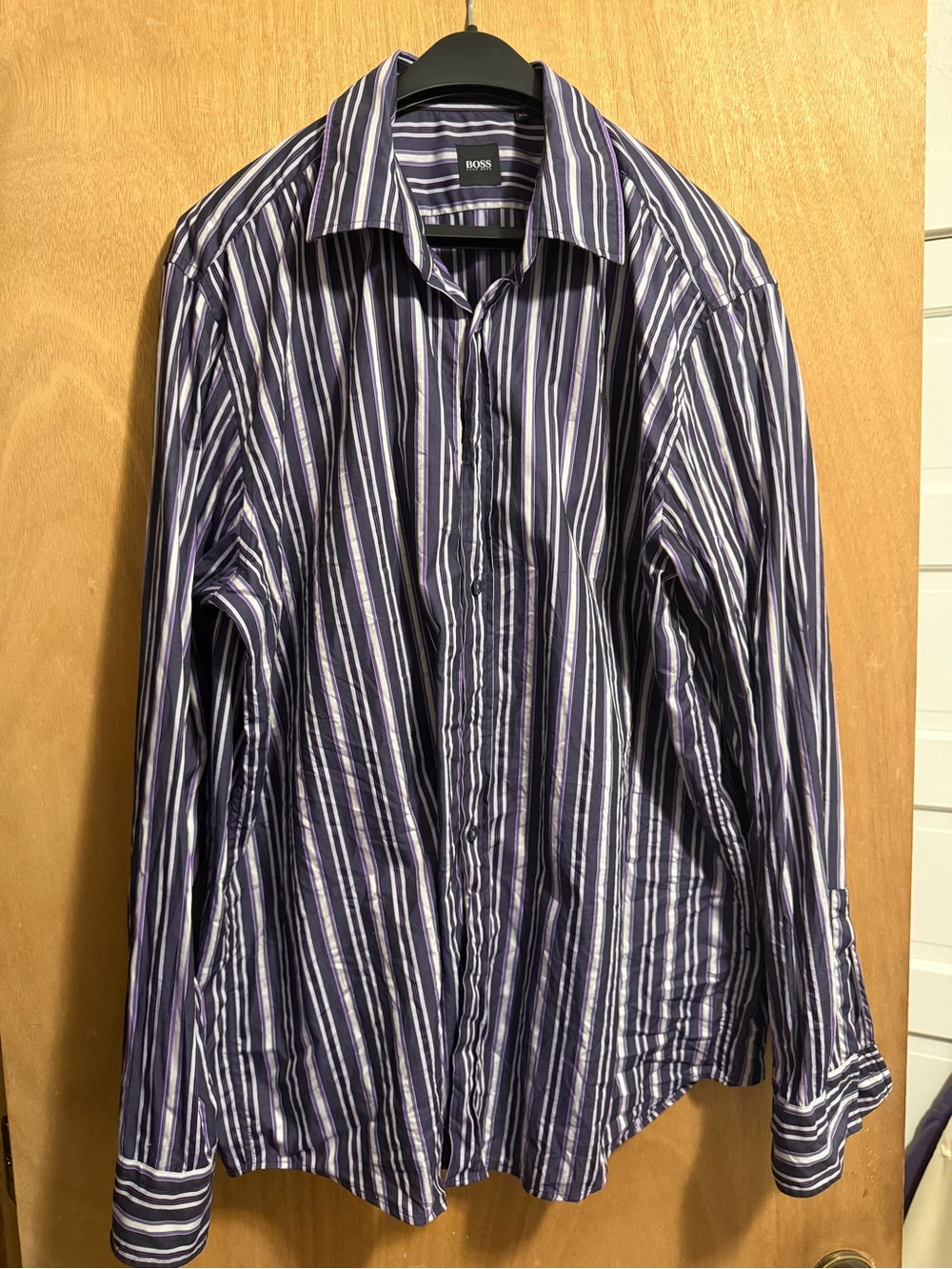 BOSS Hugo Boss Striped Dress Shirt XXL Purple Black White Business Casual